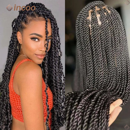 Crown & Glory Wigs  40" Twist Braids Lace Wig Synthetic Full Lace Front Braided Wigs For Black Women Knotless Box Twist Braid Wig Braided Wigs Cheap