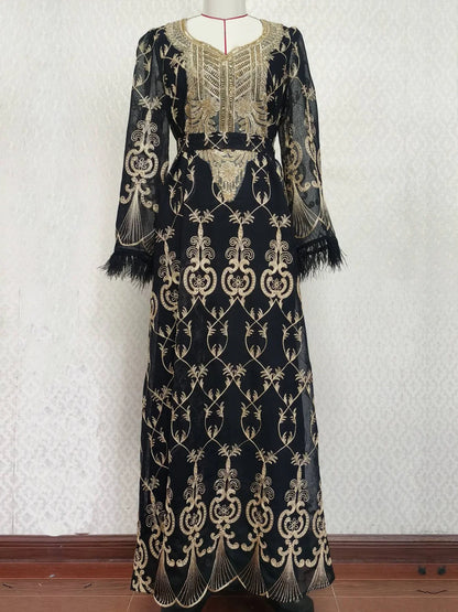 Muslim family   Ramadan Embroidery Abaya for Women Eid Mubarak Djellaba Marocain Jalabiya Saudi Arabic Robe Dubai Turkey Kaftan Islamic Clothing