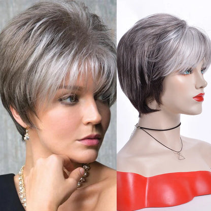 Crown & Glory Wigs Synthetic Wig European and American Women's Hair Short Wigs Puffy Chemical Fiber Fashion Head Cover with Bangs