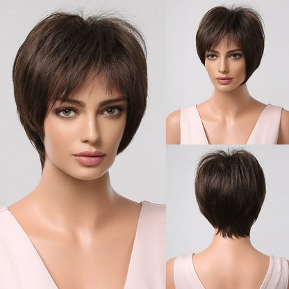 Crown & Glory Wigs HENRY MARGU Dark Root Ombre Brown Blonde Short Hair Wigs Fluffy Pixie Cut Synthetic Wig for Black White Women Heat Resistant