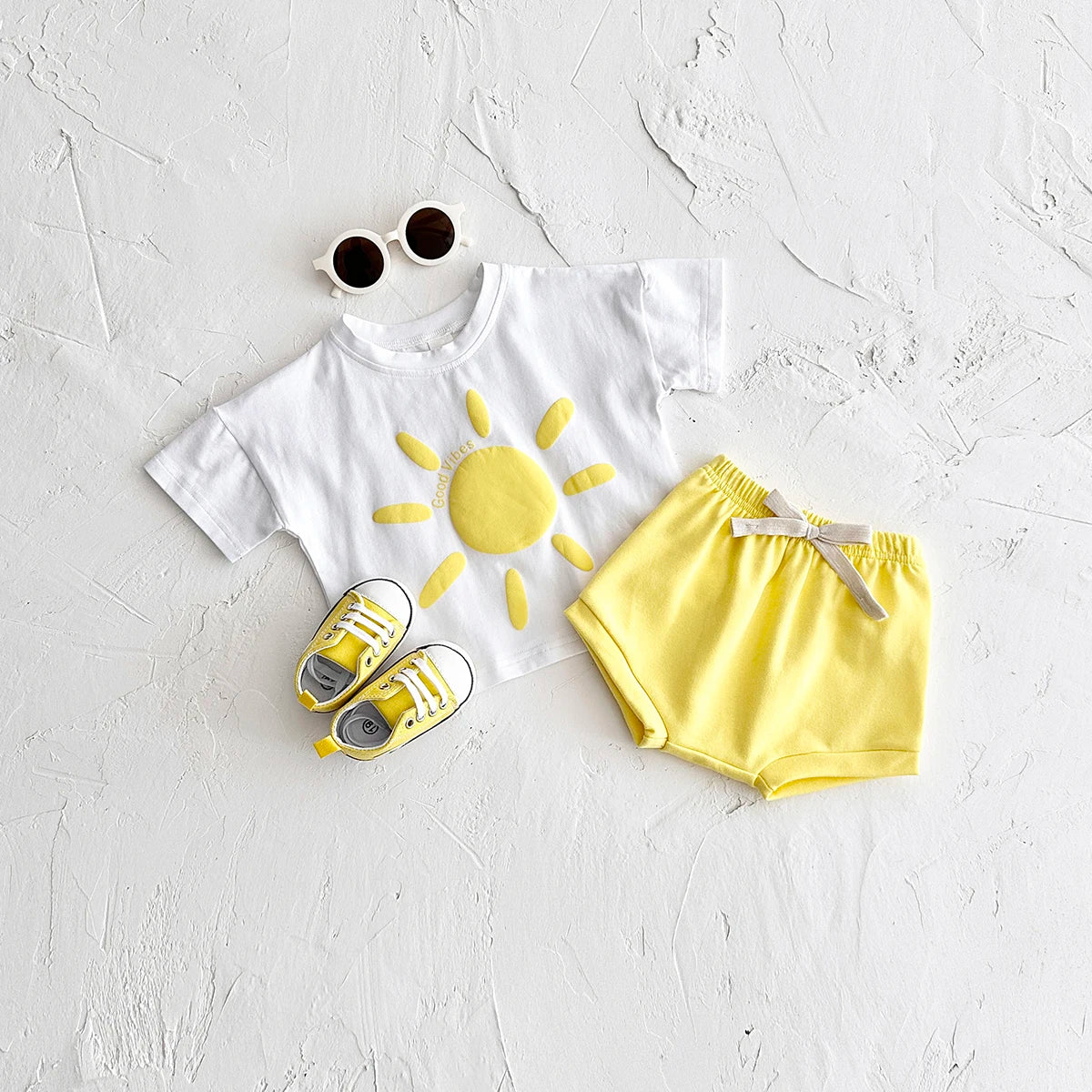 Girl clothing Toddler Boys Outfit Baby Clothes Set Newborn Baby Summer Clothing Cotton Girl Suit Sun Flower Print T-shirt+Beach Shorts