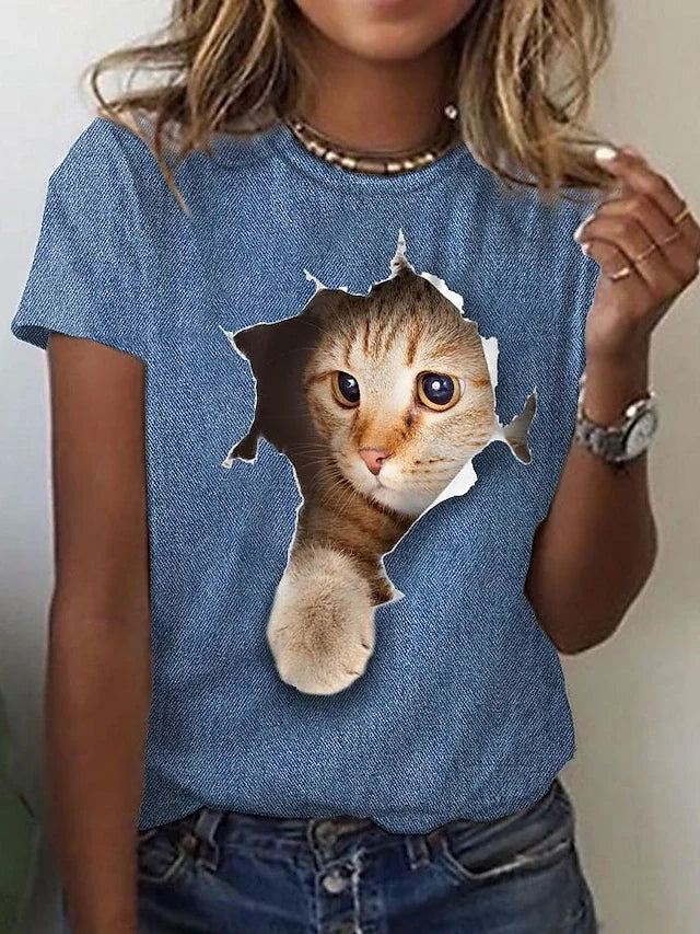 Woman clothing   3d Dogs Cat Print T Shirt Fashion Womens Tees Tops