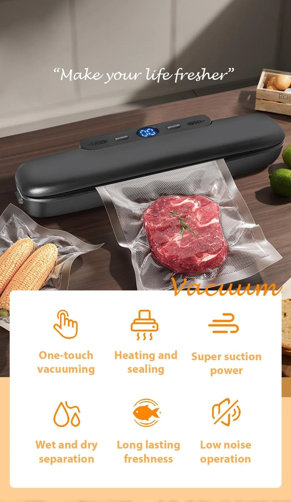 Kitchen  Electric Food Vacuum Sealer Machine And Bags Fast Vacuuming Wet Dry Food Kitchen Household Vacuum Packaging Vaccum Sealing Machine Mini kitchen appliance