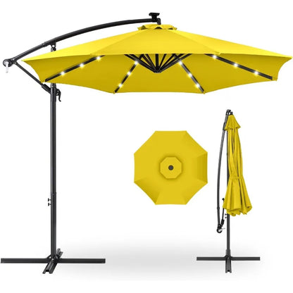 Outdoor 10ft Solar LED Offset Hanging Market Patio Umbrella for Backyard, Poolside, Lawn and Garden w/Easy Tilt Adjustment