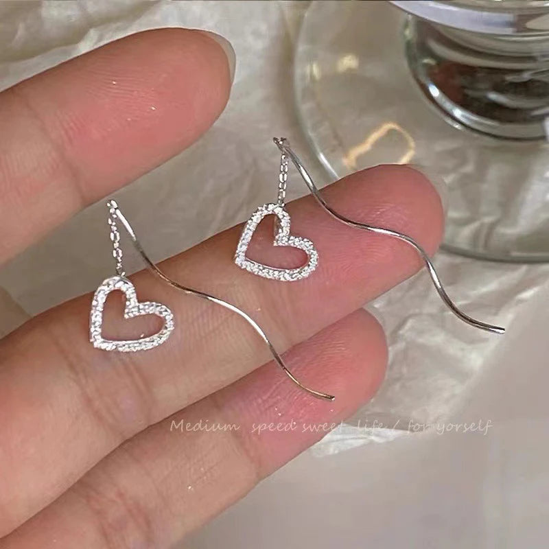 Jewellery  Long Tassel Heart Drop Earrings Gold Silver Color 2022 Korean Hanging Women Earrings Fashion Party Jewelry Girls Party Gift