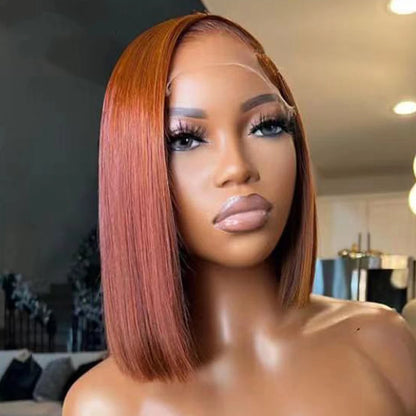 Crown & Glory Wigs Reddish Brown Bob Lace Frontal Wig Human Hair 13x4 Straight Lace Front Wig Short Bob Wig Copper Red Lace Frontal Bob Wigs