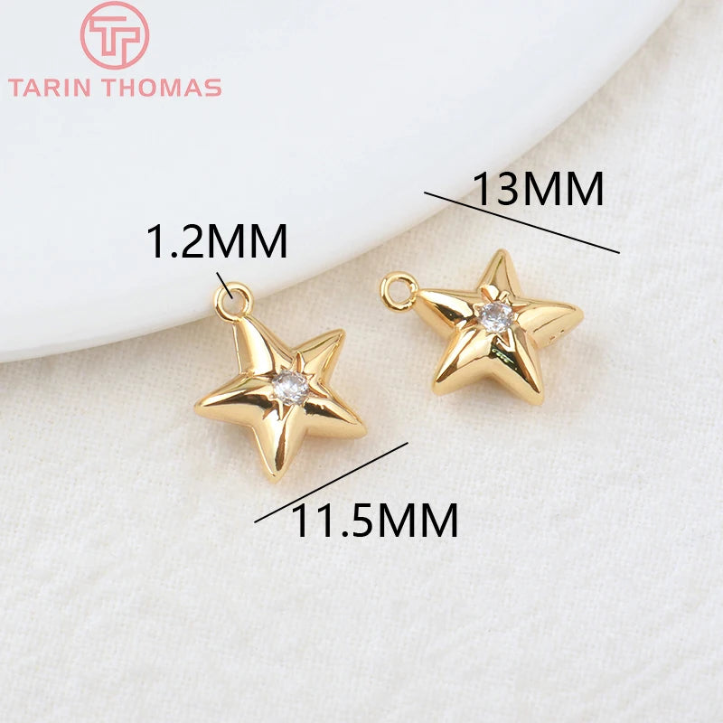 Jewellery   (203)4PCS 10x15MM 24K Gold Color Plated Brass with Zircon Star Charms Pendants High Quality Jewelry Findings Earrings Accessorie