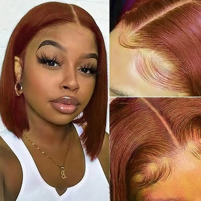 Crown & Glory Wigs Reddish Brown Bob Lace Frontal Wig Human Hair 13x4 Straight Lace Front Wig Short Bob Wig Copper Red Lace Frontal Bob Wigs