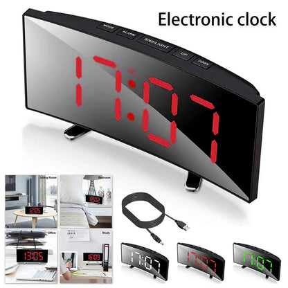 Bedroom   Digital Alarm Clock Curved LED Electronic Digital Desktop Clock Bedroom Decor Table Clock Bedside Alarm Clock