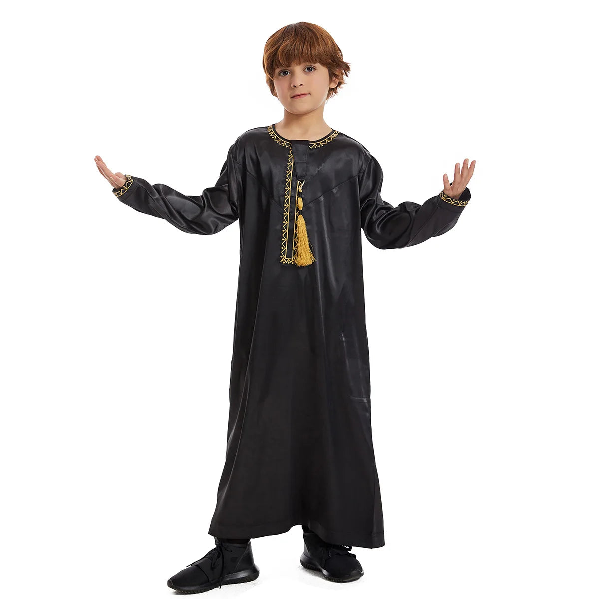 Muslim family  Eid Muslim Children Abaya Ramadan Jubba Prayer Thobe Boy Kids Abayas Islam Long Robe Gown Kaftan Dubai Arab Tassel Dishdasha