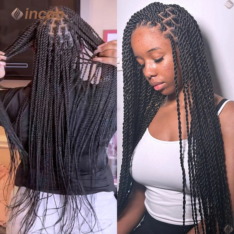 Crown & Glory Wigs  40" Twist Braids Lace Wig Synthetic Full Lace Front Braided Wigs For Black Women Knotless Box Twist Braid Wig Braided Wigs Cheap