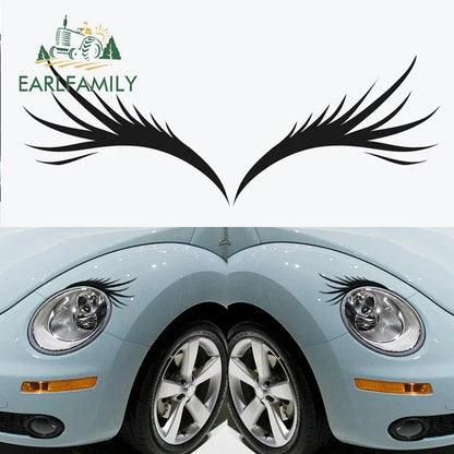 Car   EARLFAMILY 13cm x 9.5cm Auto Eyelash Graphics Car Sticker Funny Car lights Decals Waterproof  Vinyl Car Wrap 3D Decoration