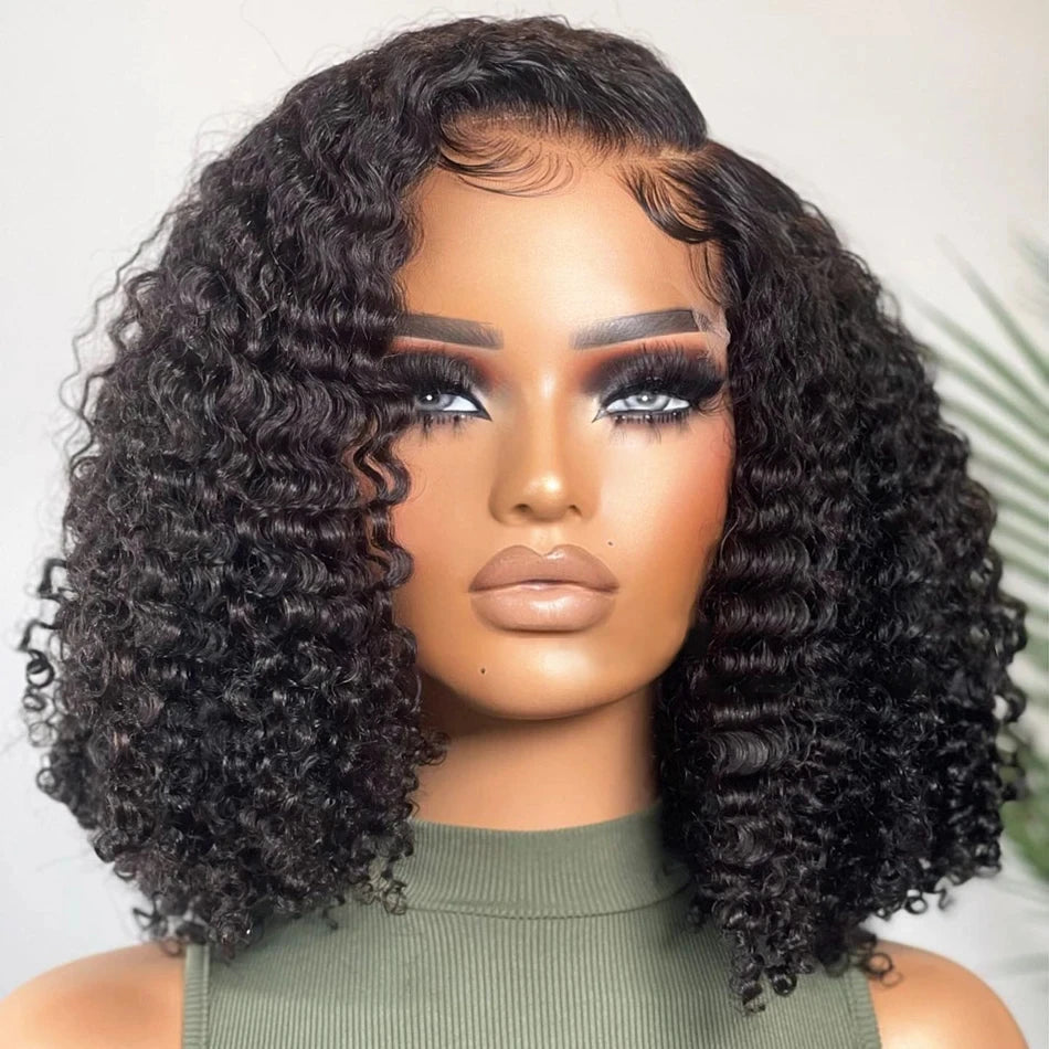 Crown & Glory Wigs  180 Density Curly Bob Wig 13x4 Lace Front Human Hair Wigs Brazilian Short Deep Wave Bob Wig PrePlucked 4x4 Wig Human Hair Women