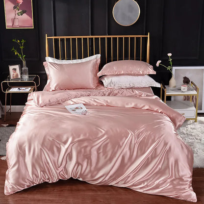 Bedroom  High End Home Emulation Silk Satin Bedding Set Luxury Single Double Duvet Cover Set High Quality King Queen Size Bedding Sets