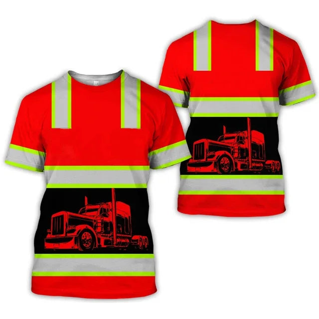 Men clothing  Work Wear Summer Breathable Men's T-shirt 3D Printed Style Truck Driver Safe Transport Work Uniform