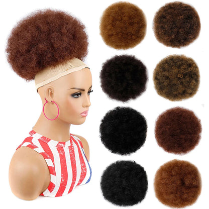 Crown & Glory Wigs  Afro Puff Drawstring Ponytail Extension for Black Women 10 Inch Synthetic Extra Large Fluffy Kinky Curly Hair Bun Donut Chignon