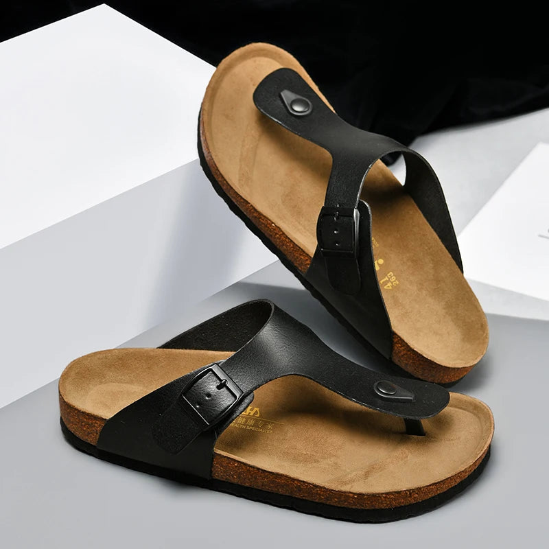 woman shoes  Genuine Leather Couple Style Cork High Quality Soft Cork Slides Footwear for Men Women Unisex 36-46 Cork Flip Flops