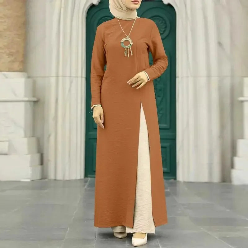 Muslim family   Abayas for Women, Long Sleeve, High Split Hems Robe, Elegant Women's Dress, Ice Silk, Wrinkle, Fashion, 2021