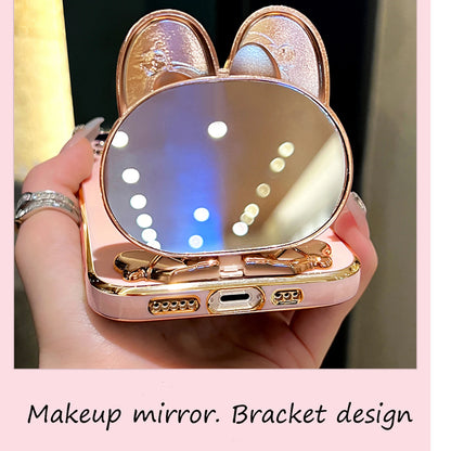 Makeup and face  Make Up Mirror Rabbit Flower Strap Case For Samsung Galaxy S24 S23 FE Plus Ultra Fan Edition