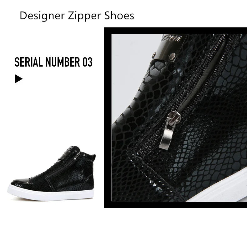 Men shoes  Hot Zipper High Top Sneakers Men Fashion Crocodile Leather Shoes For Men Luxury Golden Casual Sneakers Male Hip Hop Rock Shoes