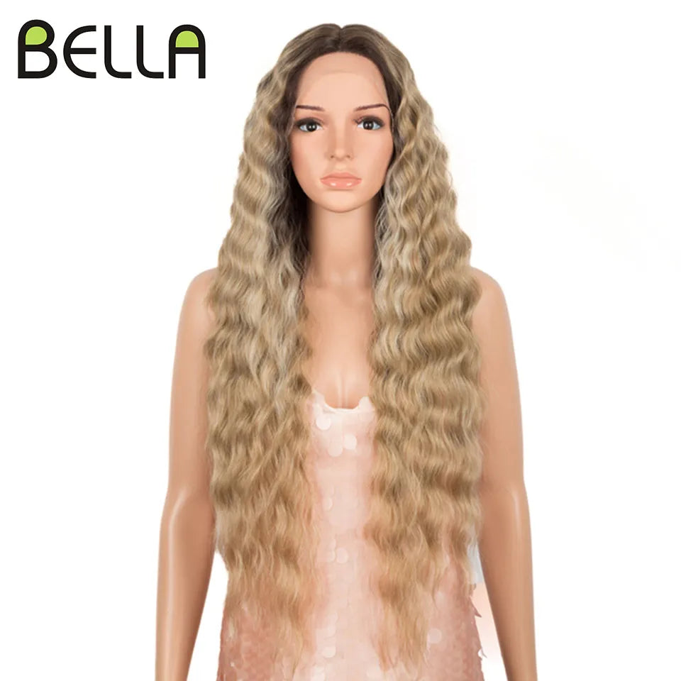 Crown & Glory Wigs  BELLA Lace Wigs Synthetic Deep Wave Curly Synthetic Lace Front Wig Blonde Wig Pink 30 Inch Hair Wigs For Black Women Cosplay