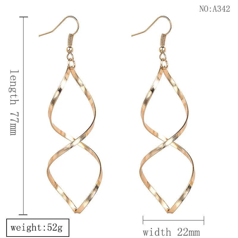 Jewellery  Fashion Simple Spiral Drop Earrings For Women Long Curved Wave Dangle Brincos Statement Wedding Party Jewelry Wholesale