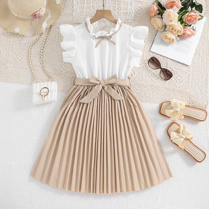 Girl clothing  Summer New Arrival Girls Sleeveless O Neck Ruffles Patchwork Red Designer Cute Party Princess Dress Custume 8-12T