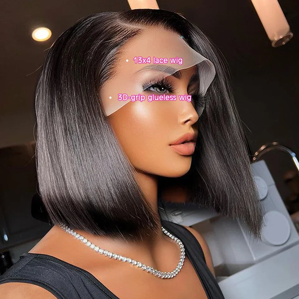 Crown & Glory Wigs  Short Bob Wig With Bangs Glue less Human Hair Wig Ready to Go Straight Hair Bob Wigs Brazilian Remy Full Machine Wigs for Women