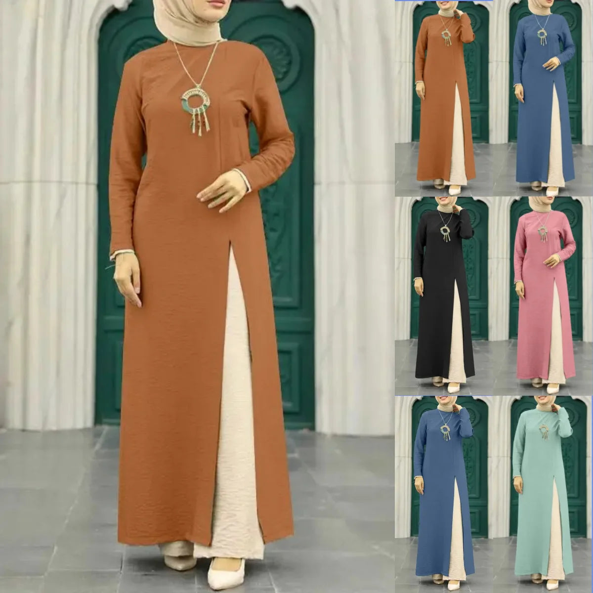 Muslim family   Abayas for Women, Long Sleeve, High Split Hems Robe, Elegant Women's Dress, Ice Silk, Wrinkle, Fashion, 2021