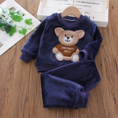 Girl clothing Bear Leader Girls Sets Winter Flannel Homewear Set Long-sleeved Bear Patch Cloth Hoodie Pants Autumn and Winter Warm Boy 2pc Set