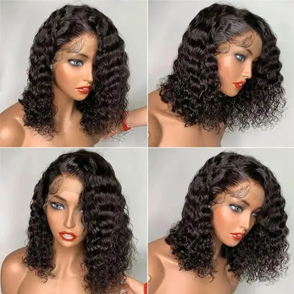 Crown & Glory Wigs  180 Density Curly Bob Wig 13x4 Lace Front Human Hair Wigs Brazilian Short Deep Wave Bob Wig PrePlucked 4x4 Wig Human Hair Women