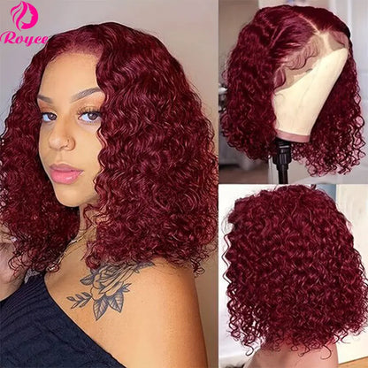 Crown & Glory Wigs  Short Bob Wigs 99J Kinky Curly Bob Wig Lace Front Human Hair Wigs For Women 13x4 Red Burgundy Lace Wig 4x4 Lace Closure Wig