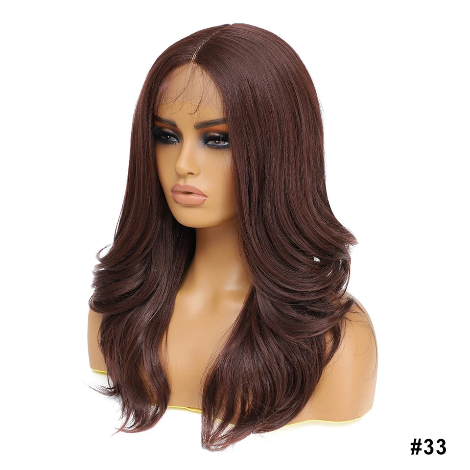 Crown & Glory Wigs T-Part Synthetic Lace Front Wigs Body Wave Highlight 13X4X1Female Lace Wig Omber Ginger Blonde Synthetic Wig with Baby Hair 22“