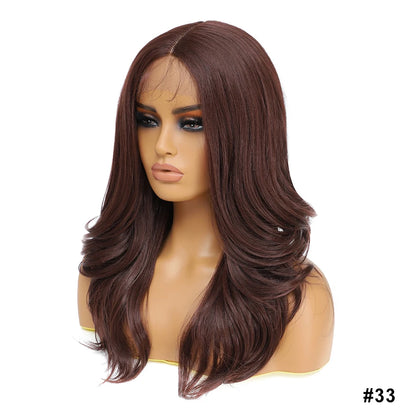 Crown & Glory Wigs T-Part Synthetic Lace Front Wigs Body Wave Highlight 13X4X1Female Lace Wig Omber Ginger Blonde Synthetic Wig with Baby Hair 22“