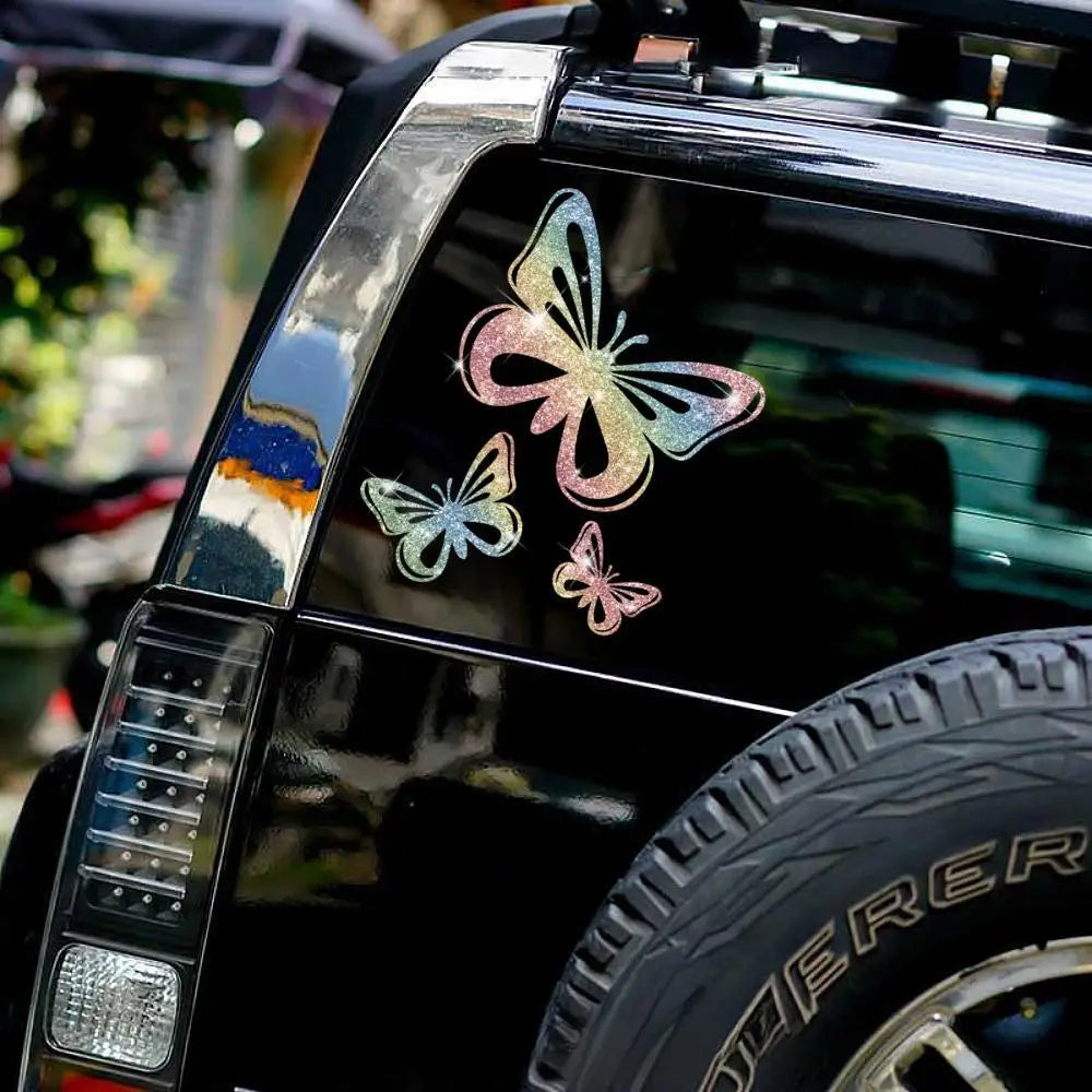 Car  3pcs/set Shining Stylish Butterfly Car Sticker Innovative imitation diamond sticker Shiny Cute Car Stickers Car Styling Cartoon