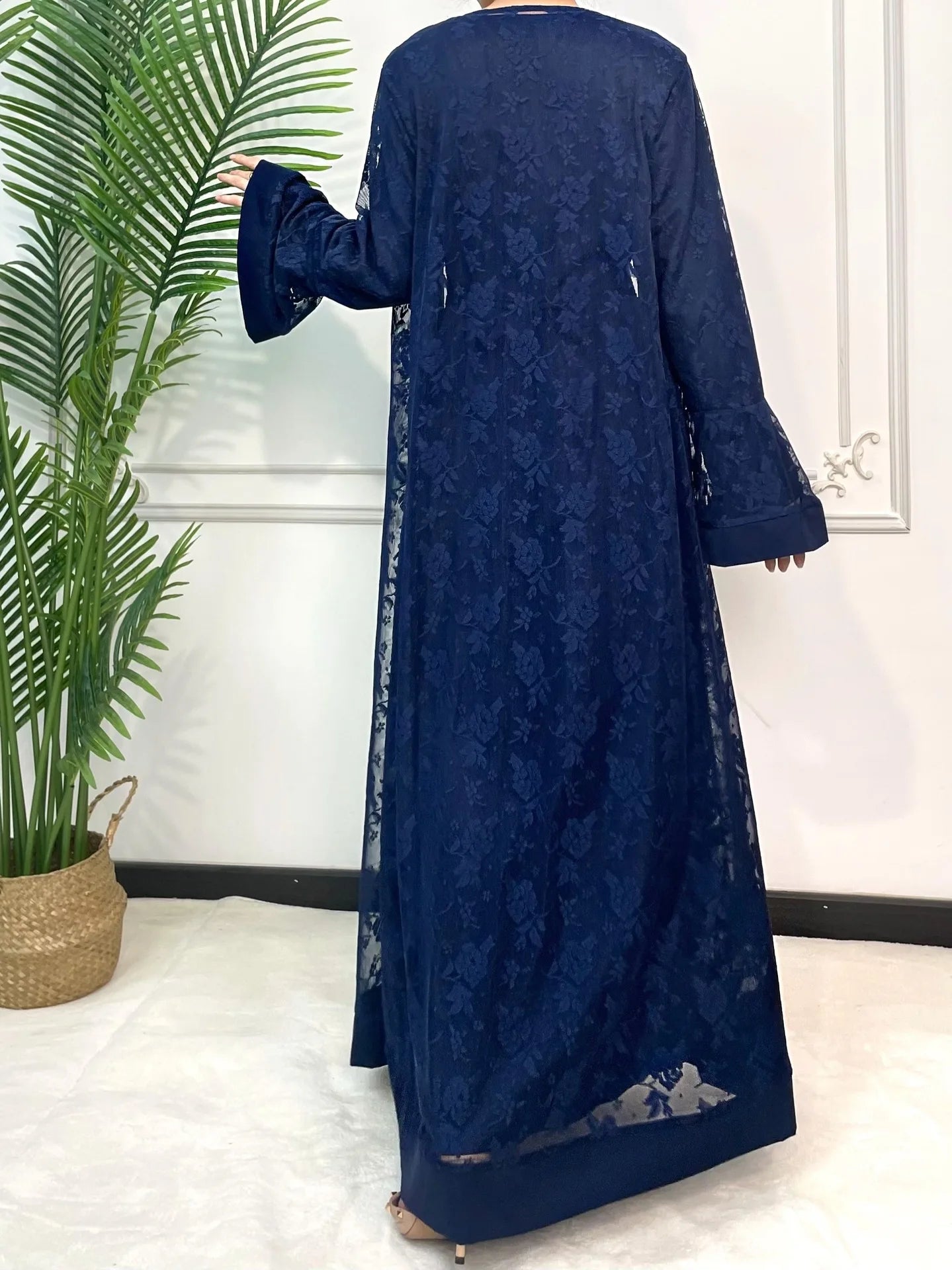 Muslim family   Ramadan Eid Prayer Lace Abaya 2 Piece Set Inner Dress Women Flare Sleeve Long Abayas Kaftan Djellaba Dubai Party Vestidos 2024