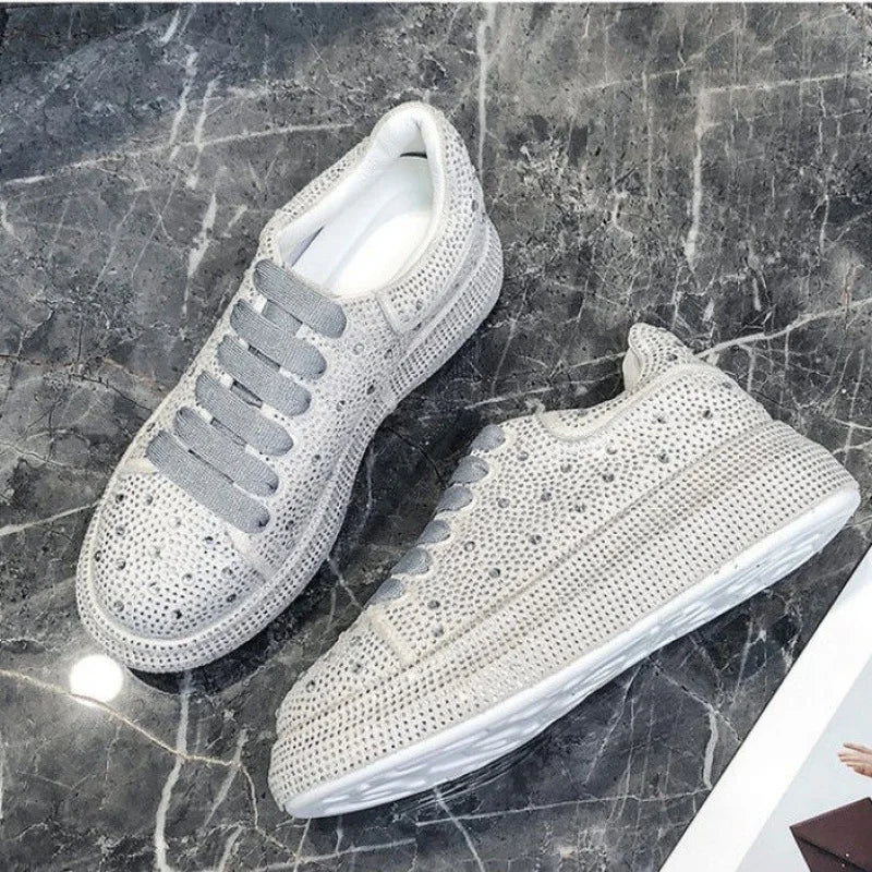 Woman shoes Autumn Women Platform Shoes crystal Thick-soled White Silver Shoes Shining Crystal Sneakers Trend Casual Sneakers