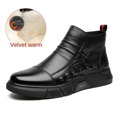 Men shoes Winter Boots for Men Ankle Boot Crocodiles Pattern Handsome Fashion Black HighTop Shoe British Style Ninja Plush Cotton Shoes