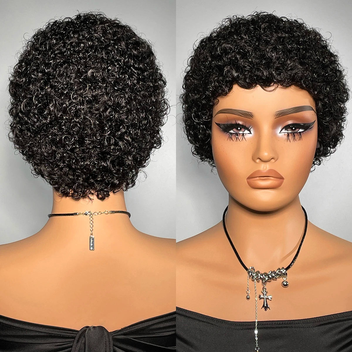 Crown & Glory Wigs Short Curly 99J Wig For Woman 100% Human Hair Wigs Full Machine Made Pixie Curl Kinky Curly Wigs