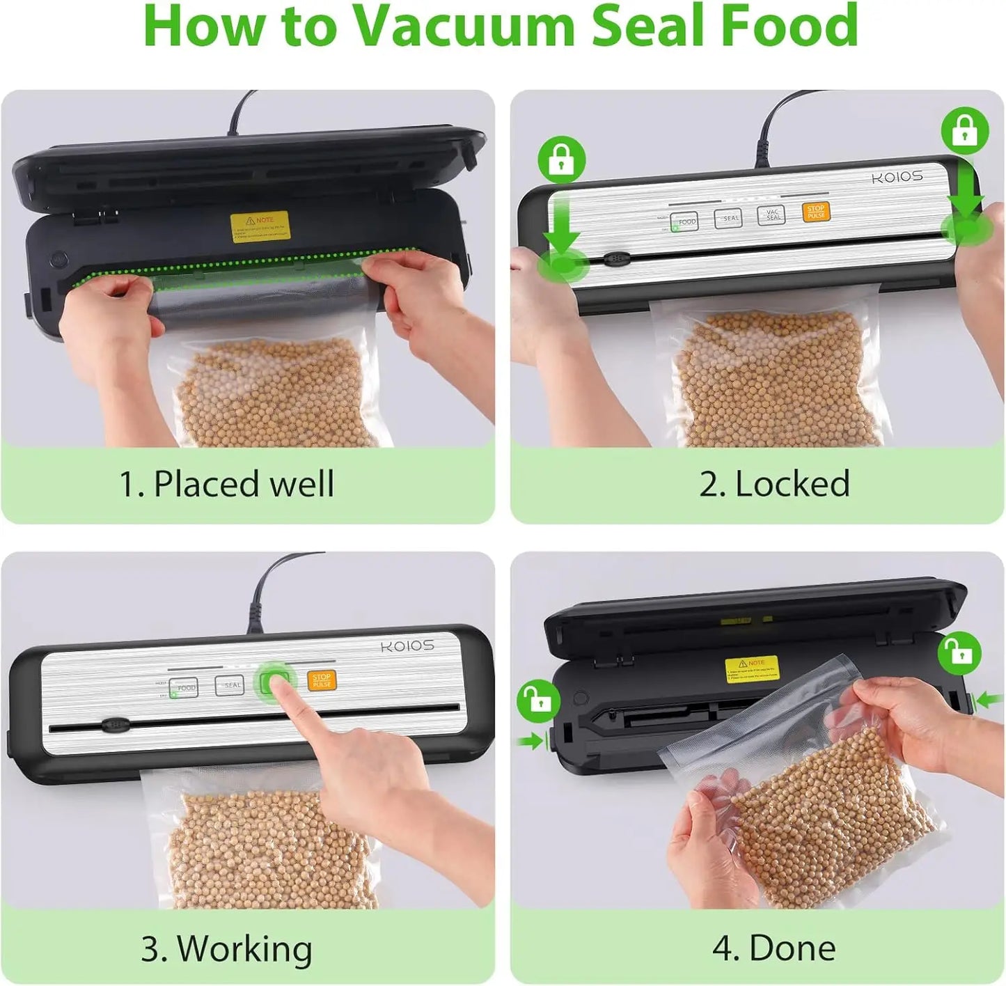 Kitchen  Vacuum Sealer Machine, 90Kpa Automatic Food Sealer with Cutter, 8-in-1 Food Vacuum Machine, Pulse Function, Dry&Moist Modes