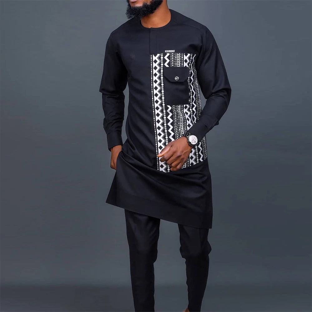 Muslim family   Luxury Men's wedding suit Nigerian Embroidery Agbada African Best Man dress Set Two-piece wedding top and trousers Ethnic style