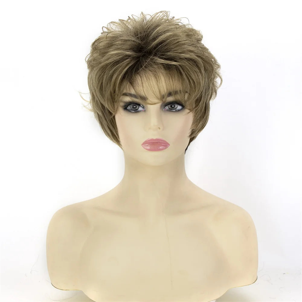 Crown & Glory Wigs Synthetic Wig European and American Women's Hair Short Wigs Puffy Chemical Fiber Fashion Head Cover with Bangs