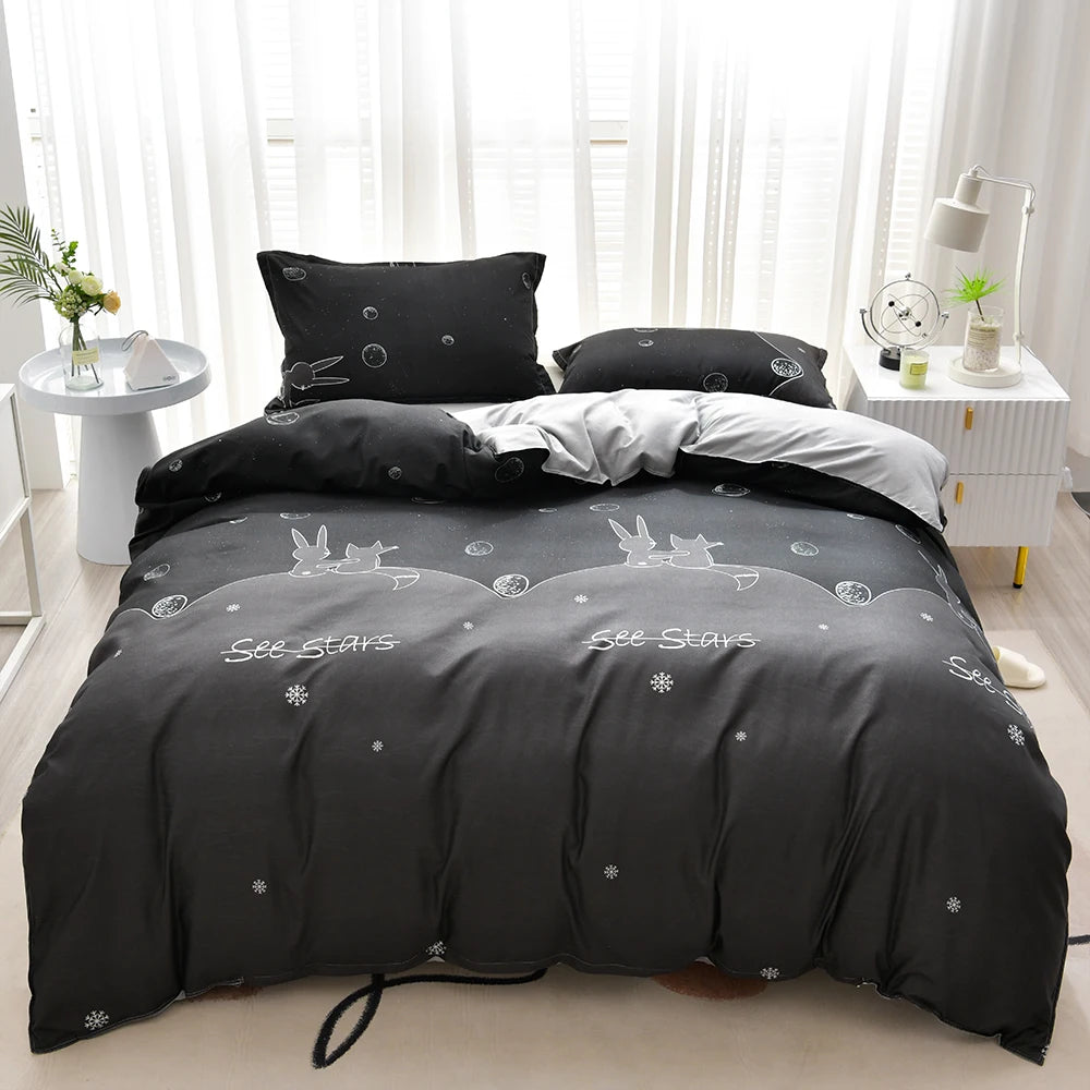 Bedroom  YanYangTian Bed Linen Bedding set Washed Cotton Four-Piece Bed Sheets Set Comfort Sets Solid Christmas Couple Bed Quilt Cover