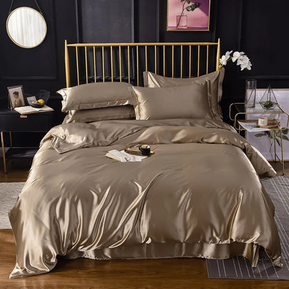 Bedroom  High End Home Emulation Silk Satin Bedding Set Luxury Single Double Duvet Cover Set High Quality King Queen Size Bedding Sets