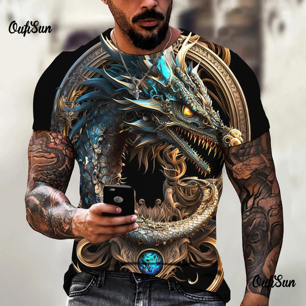 Men clothing Dragon Pattern Men's T-shirt