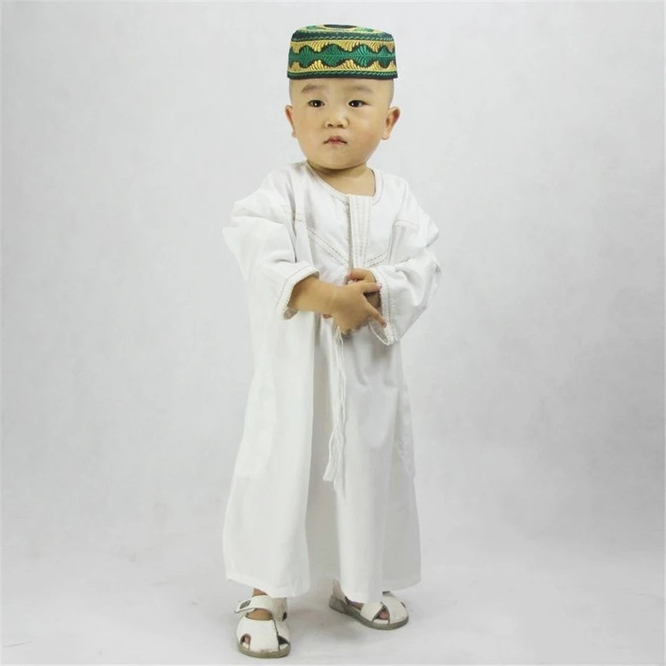 Muslim family   Eid Ramadan Kids Jubba Thobe Muslim Clothing Islamic Abaya Dubai Kaftan Mubarak Prayer Toddler 1-3 Years Old Boys Robes 70-100CM