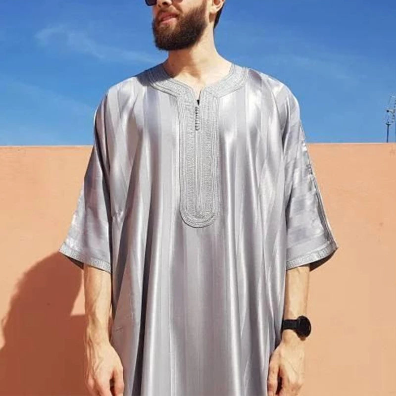 Muslim family  Mens Long Sleeve Kaftan Arab Robe Stand Collar Muslim Robe Crew Neck Arab Robe Islamic Robe Muslim Ethnic Clothing Robe