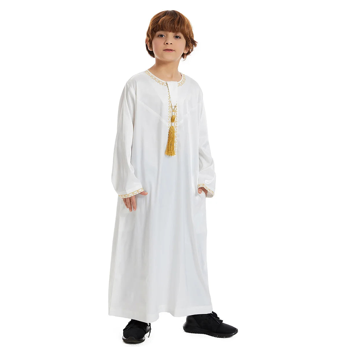 Muslim family  Eid Muslim Children Abaya Ramadan Jubba Prayer Thobe Boy Kids Abayas Islam Long Robe Gown Kaftan Dubai Arab Tassel Dishdasha