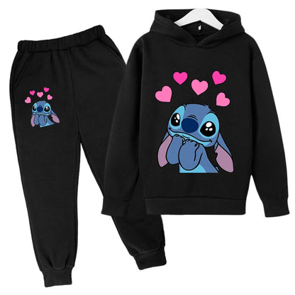 Girl clothing  Girls Clothes Stitch Hoodies Sweatshirts Children's Clothing Sets Child Girl Tops + Pants 2 Pcs Suits Kids Boys Tracksuits Set