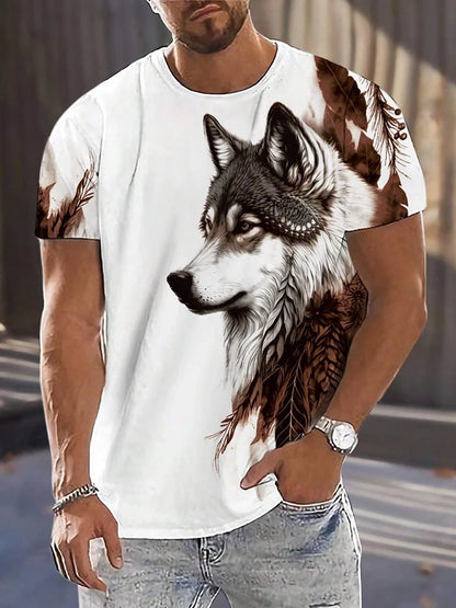 Men clothing  Different Pupil Wolf Print Men's T-shirt